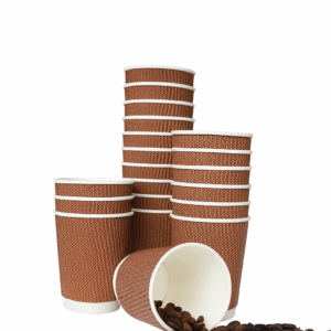Hot beverage in 12oz triple wall paper cup, no sleeve needed
